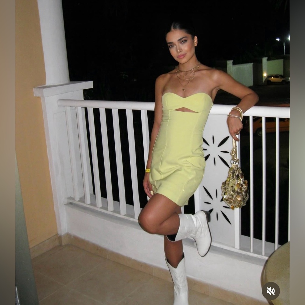 Zara Butter Lemon Yellow Mini Bodycon Dress Cut Out Evening Summer - Picture 11 of 15